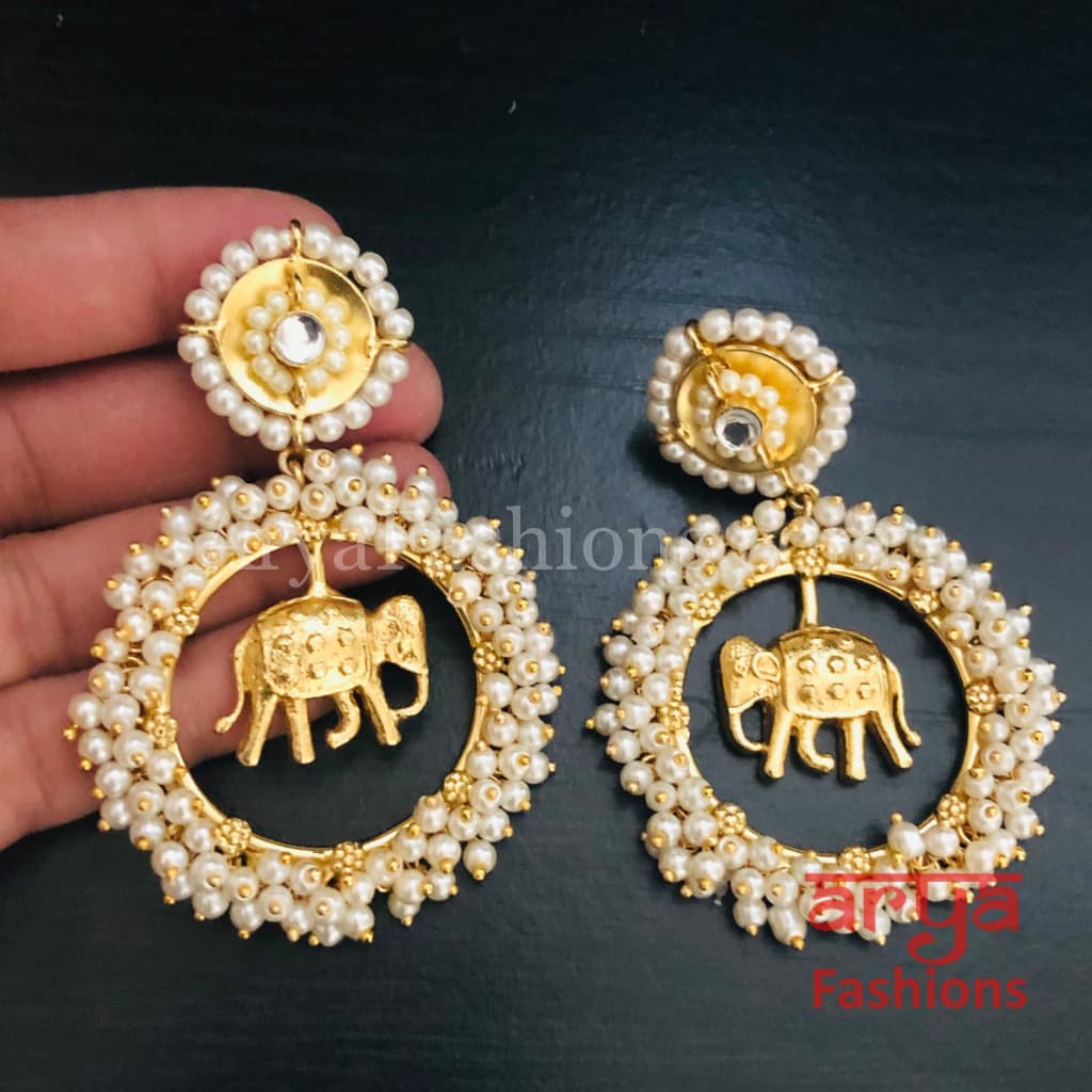 Ganpati Golden Indo-Western Ethnic Earrings with Pearl