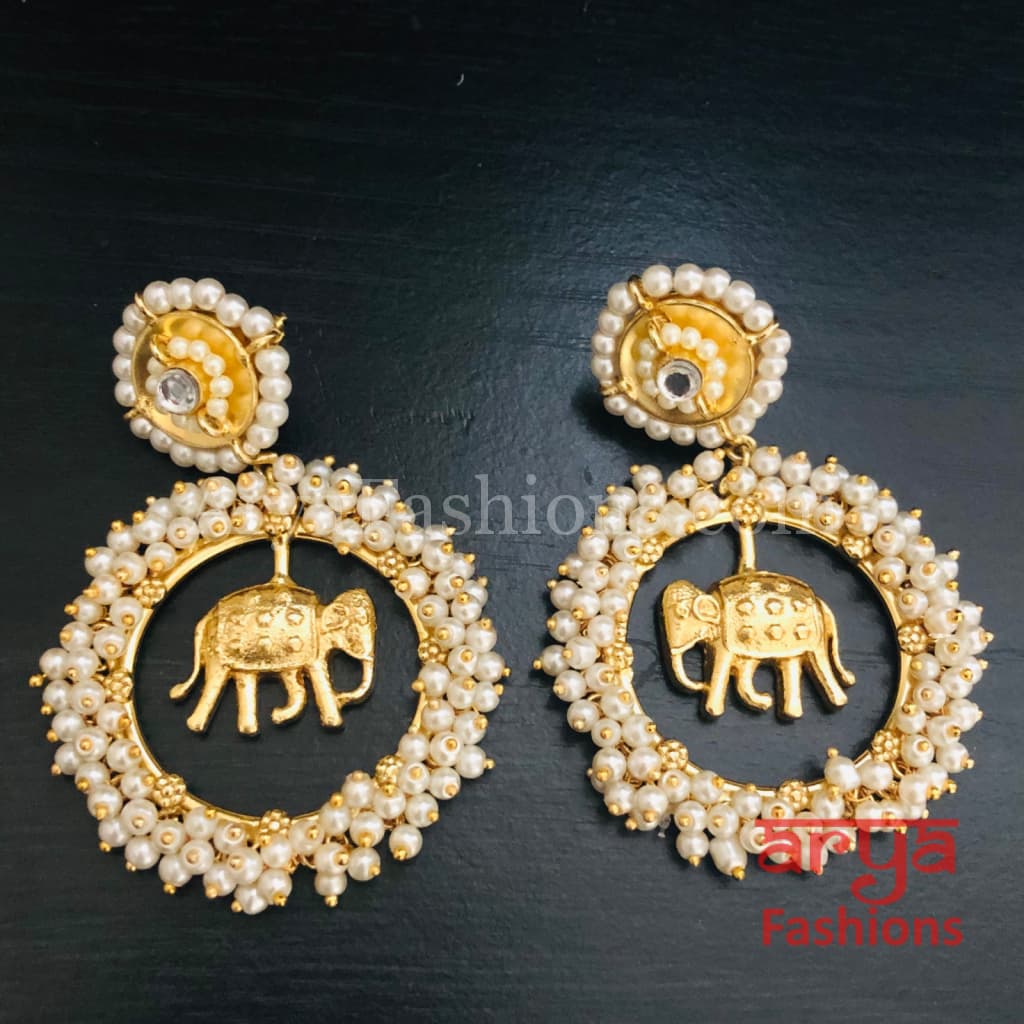 Ganpati Golden Indo-Western Ethnic Earrings with Pearl