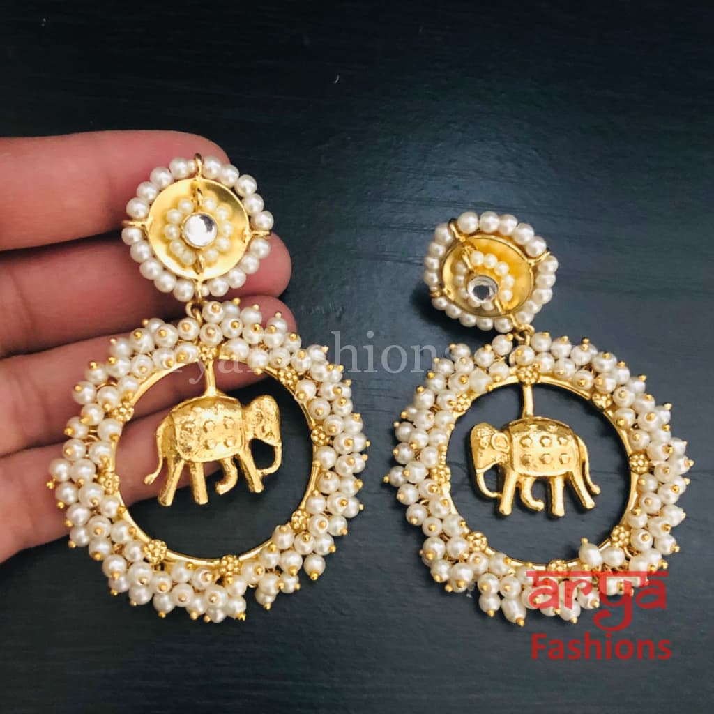 Ganpati Golden Indo-Western Ethnic Earrings with Pearl