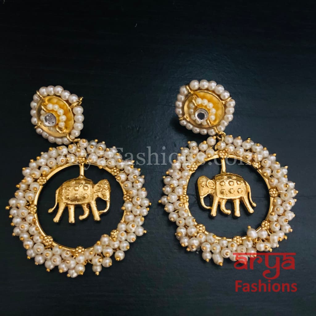 Ganpati Golden Indo-Western Ethnic Earrings with Pearl