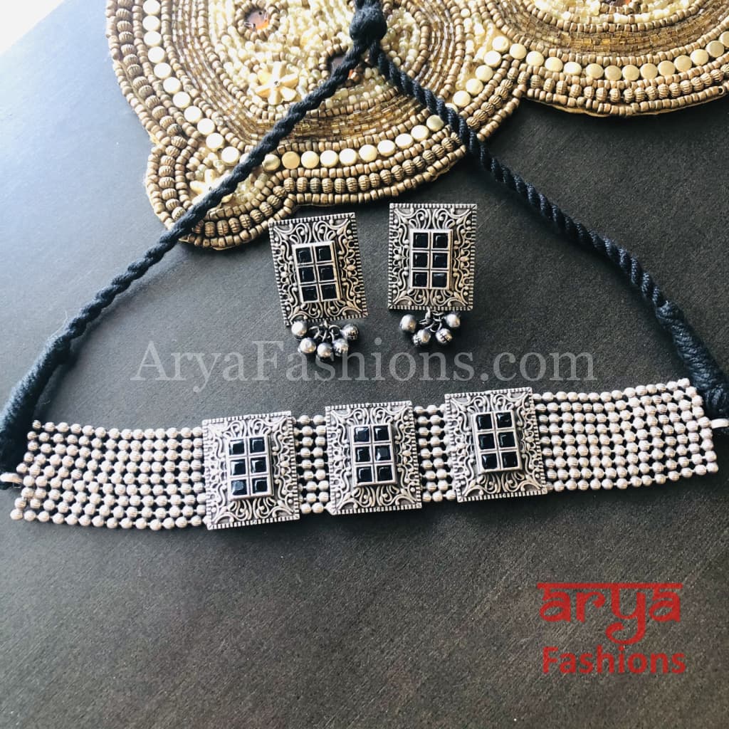 German Silver Tribal Choker with colored stones