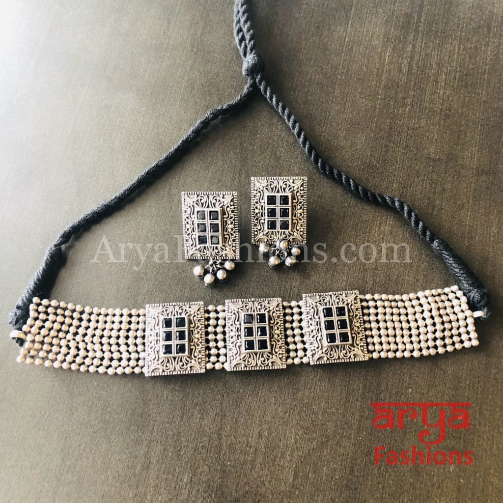 German Silver Tribal Choker with colored stones