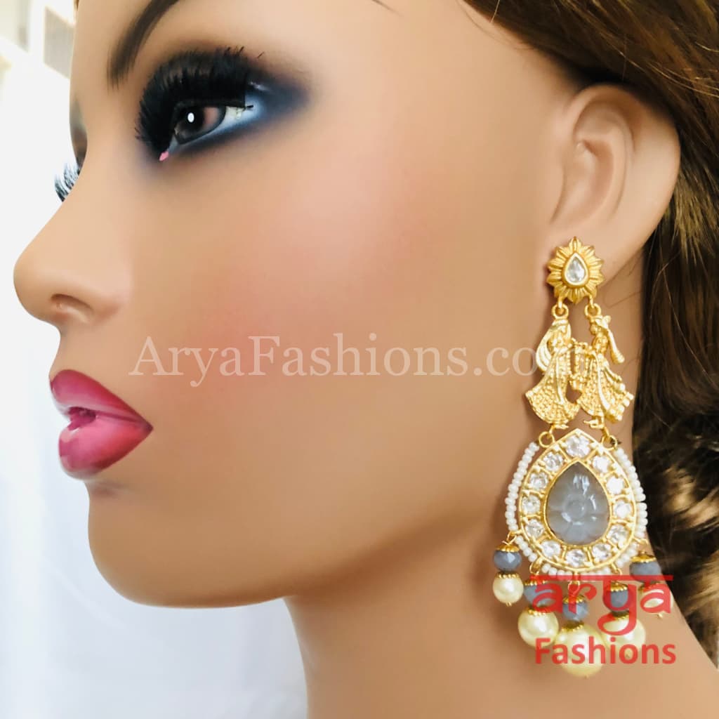 Golden Amrapali Bride Groom Kundan Earrings