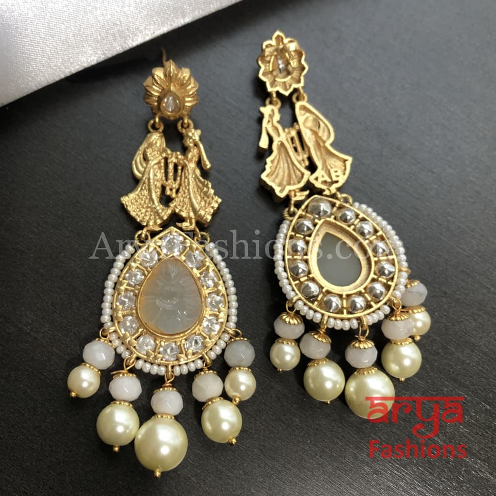 Golden Amrapali Bride Groom Kundan Earrings