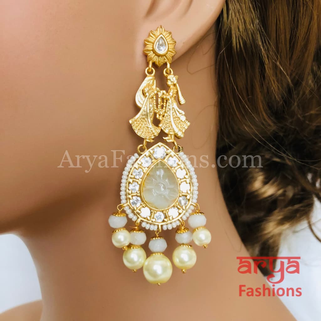 Golden Amrapali Bride Groom Kundan Earrings