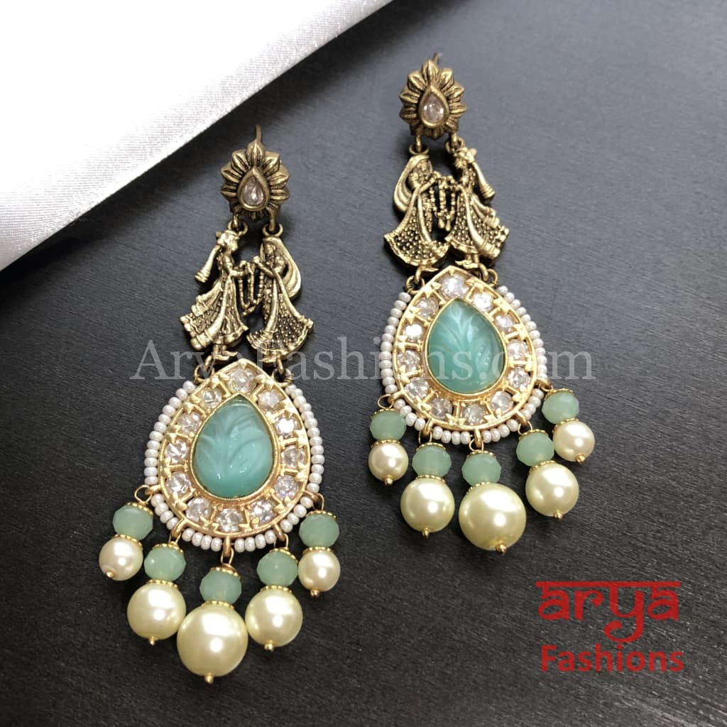 Golden Amrapali Bride Groom Kundan Earrings