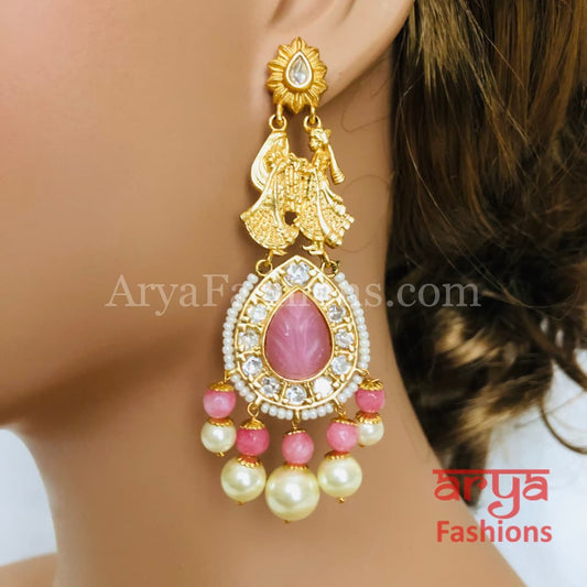 Golden Amrapali Bride Groom Kundan Earrings