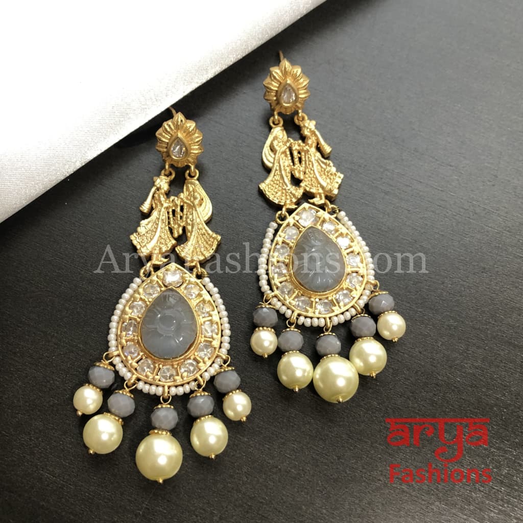 Golden Amrapali Bride Groom Kundan Earrings