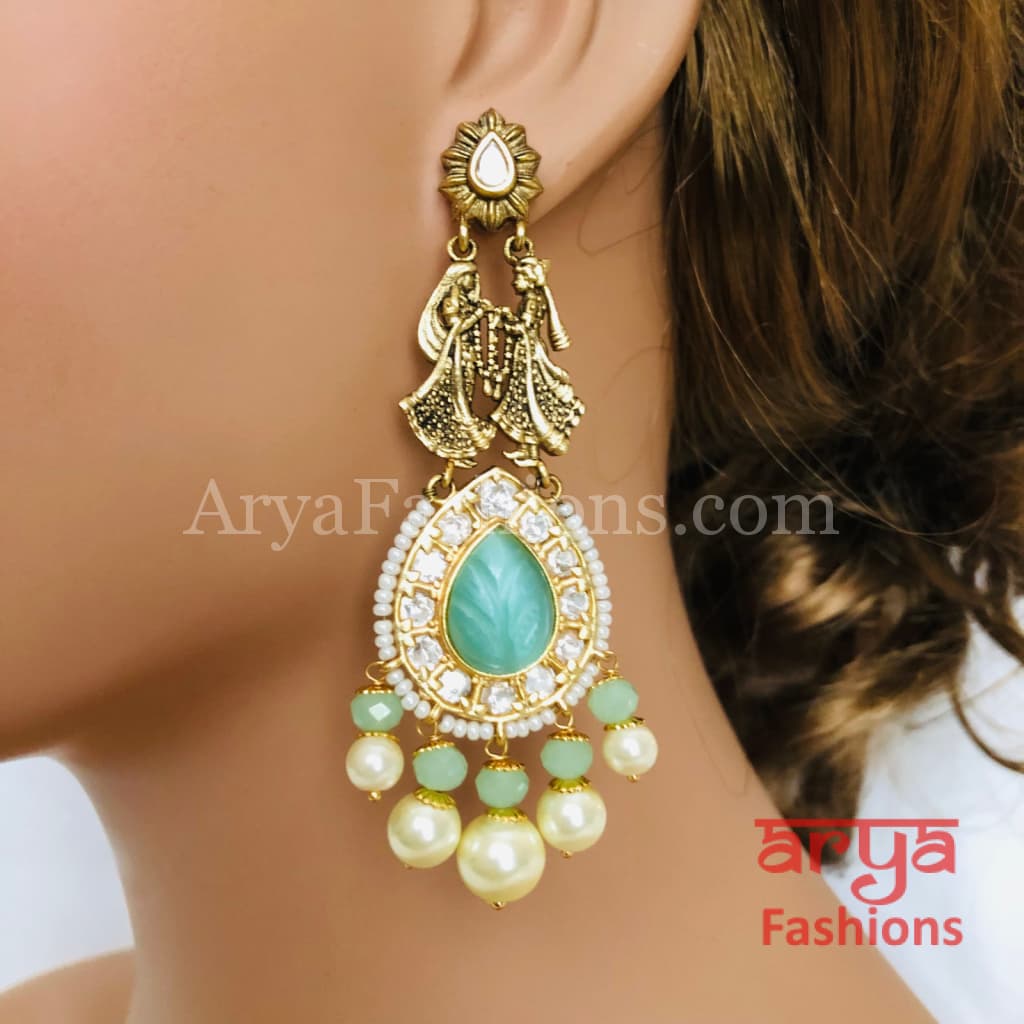 Golden Amrapali Bride Groom Kundan Earrings