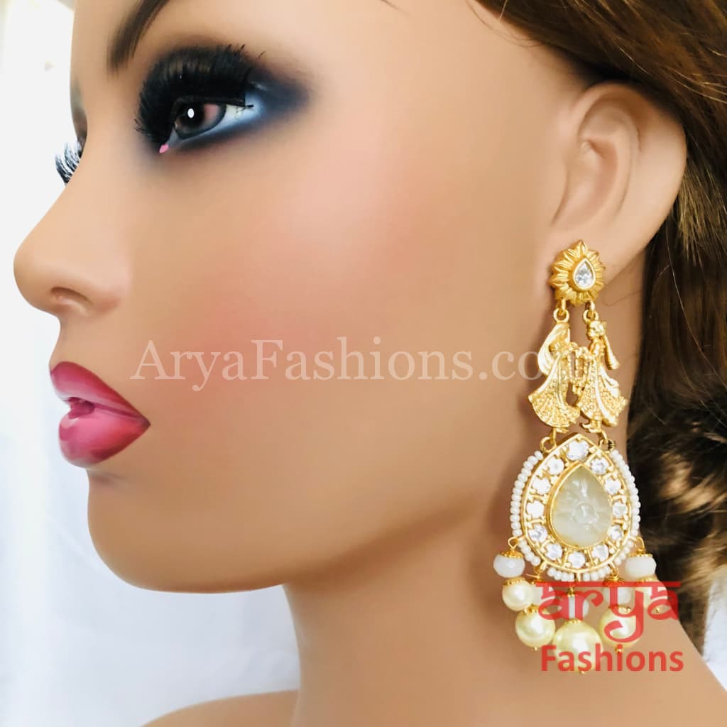 Golden Amrapali Bride Groom Kundan Earrings