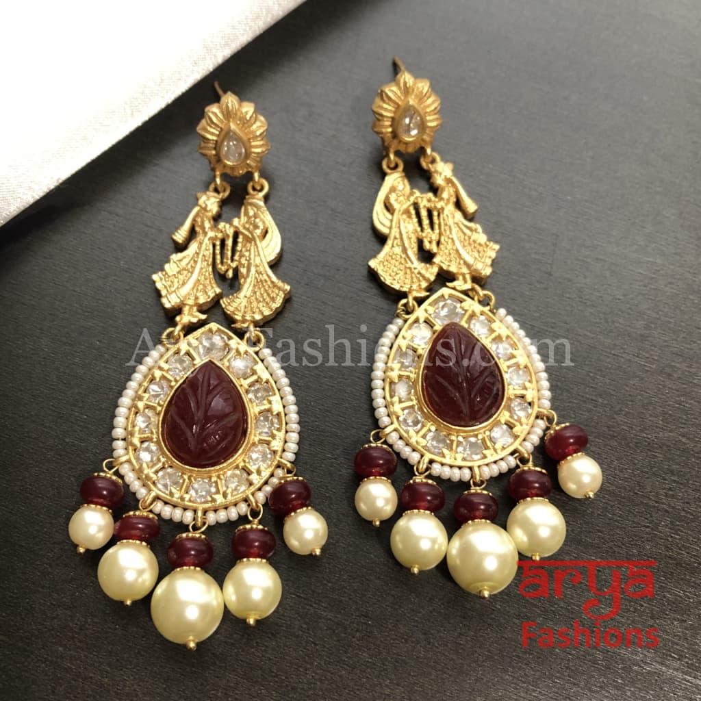 Golden Amrapali Bride Groom Kundan Earrings