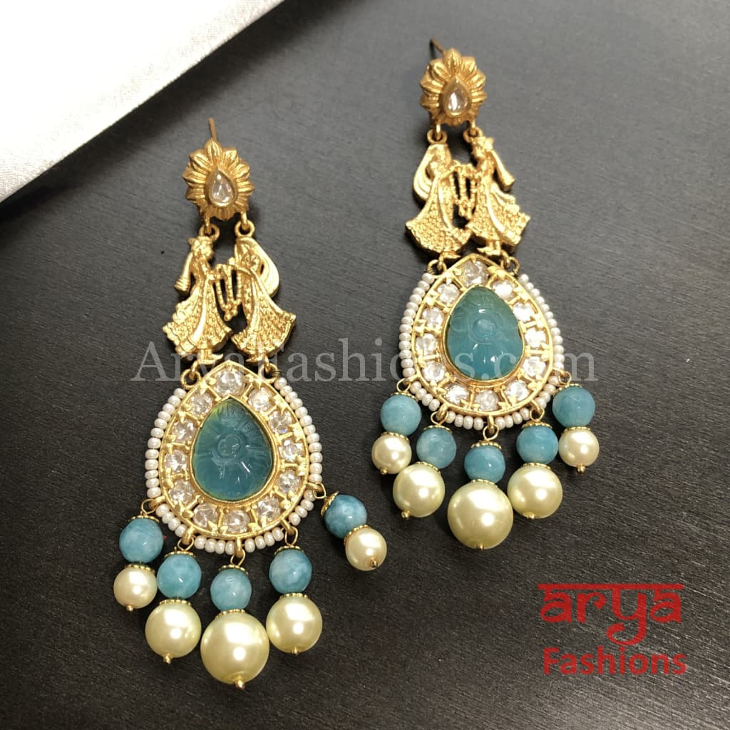 Golden Amrapali Bride Groom Kundan Earrings