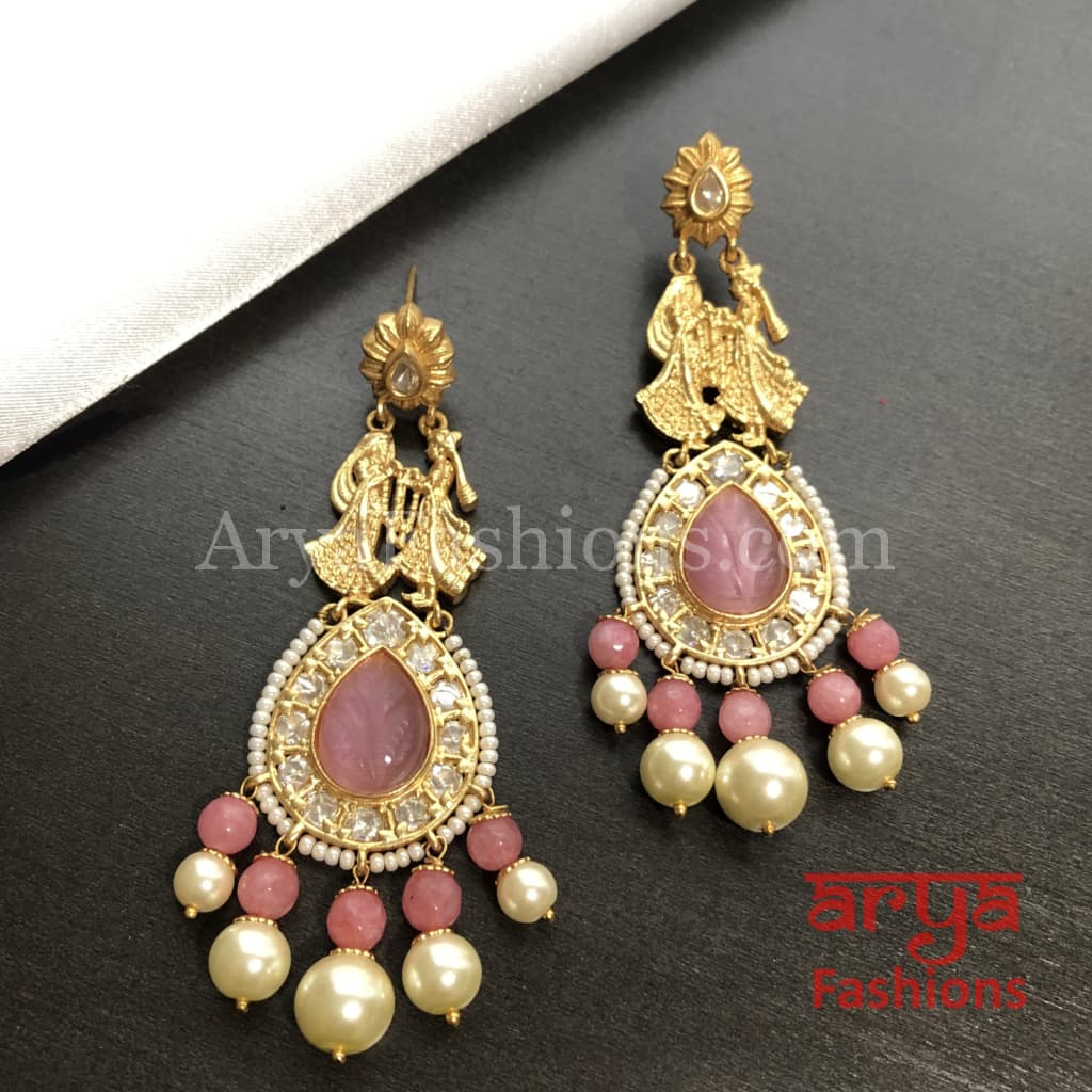 Golden Amrapali Bride Groom Kundan Earrings