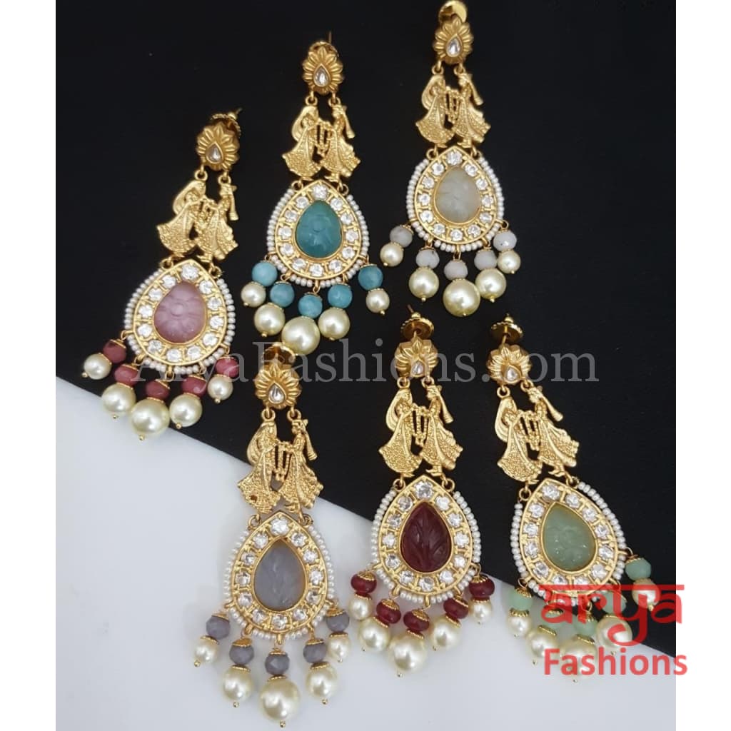 Golden Amrapali Bride Groom Kundan Earrings