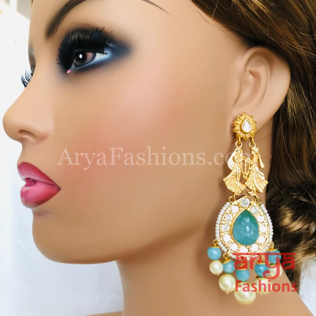 Golden Amrapali Bride Groom Kundan Earrings