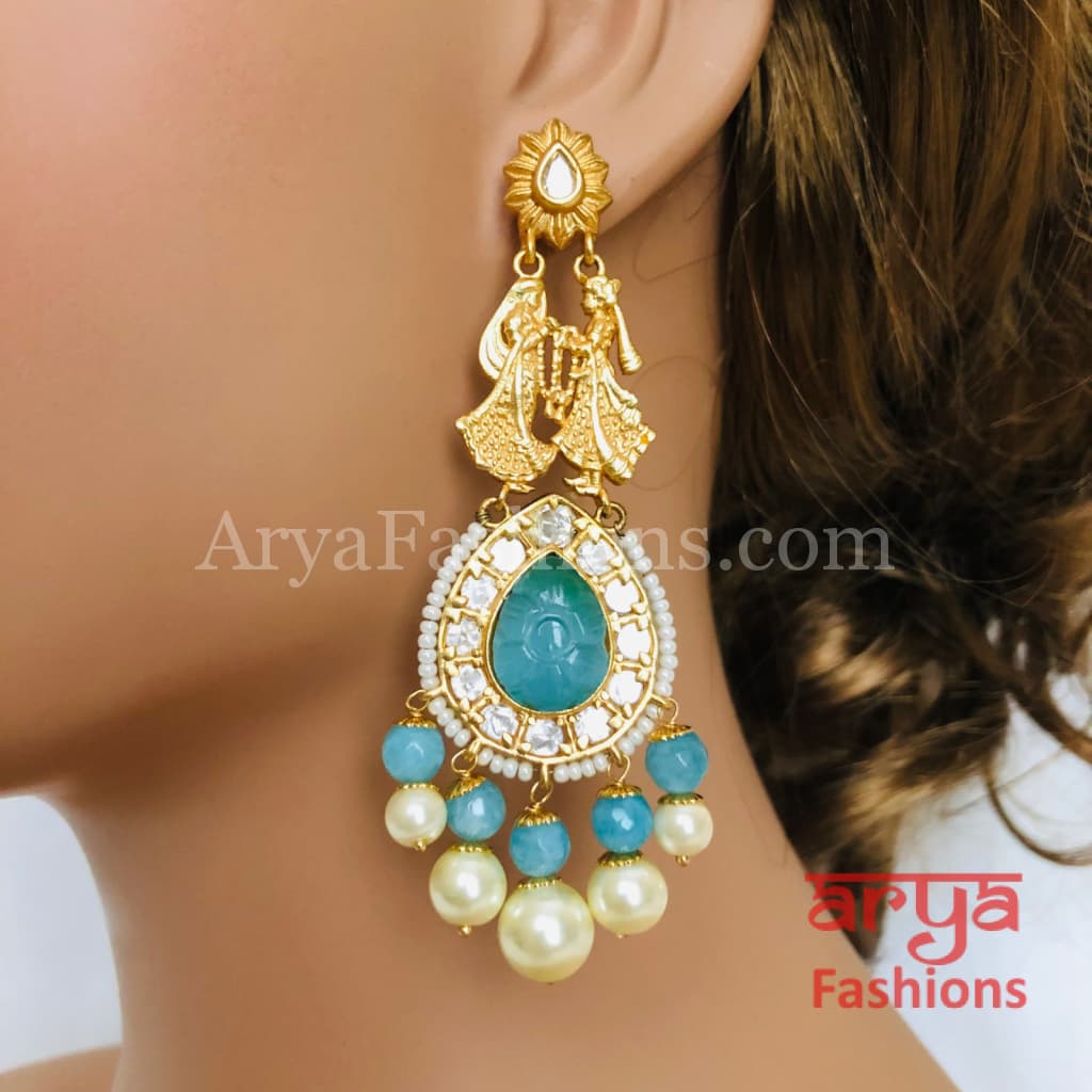 Golden Amrapali Bride Groom Kundan Earrings