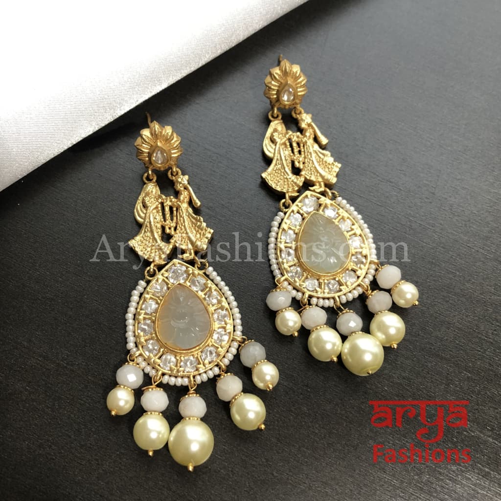 Golden Amrapali Bride Groom Kundan Earrings