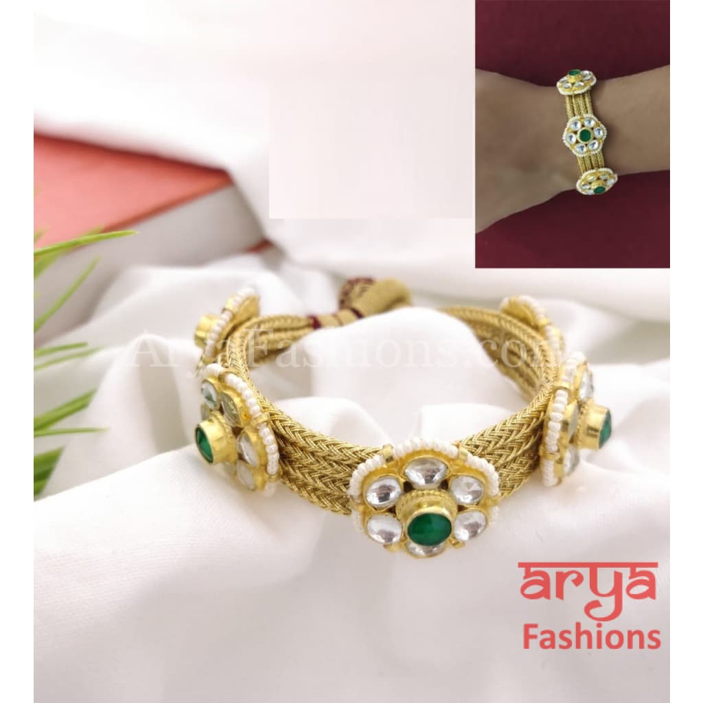 Golden Kundan Bracelet/Bridal Indian Bracelet/Jadau Polki Bracelet Bangle