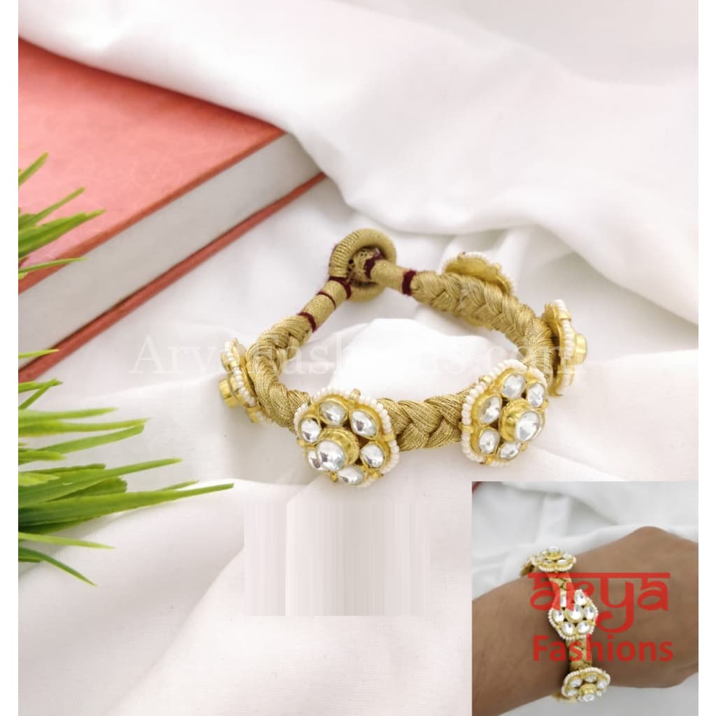 Golden Kundan Bracelet/Bridal Indian Bracelet/Jadau Polki Bracelet Bangle