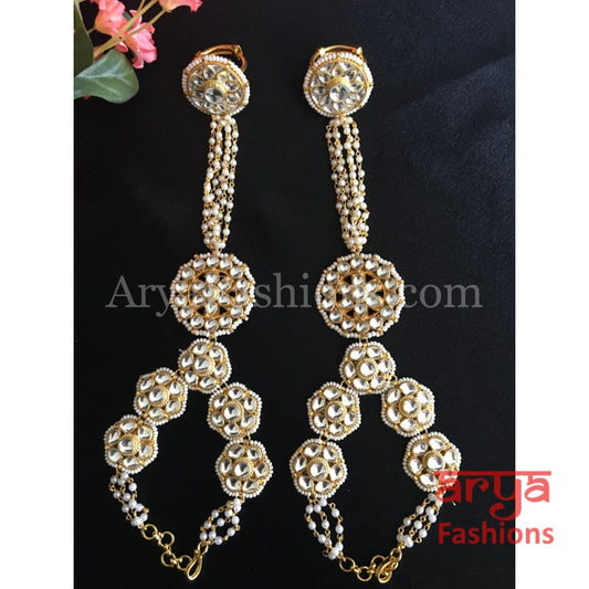 Golden Kundan Hathphool with Pearls