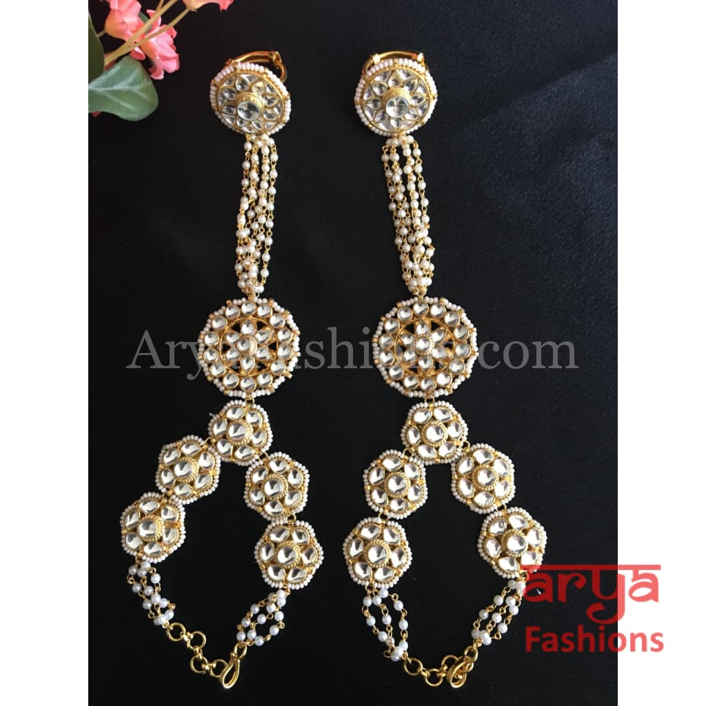 Golden Kundan Hathphool with Pearls