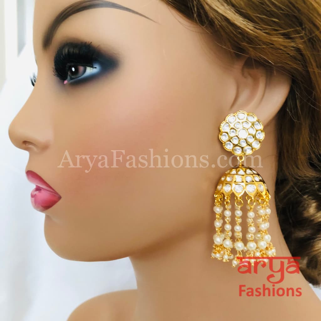 Golden Kundan Jhumka Earrings