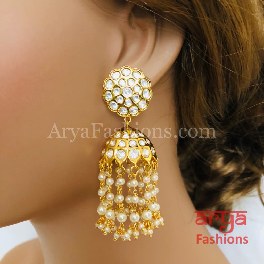 Golden Kundan Jhumka Earrings