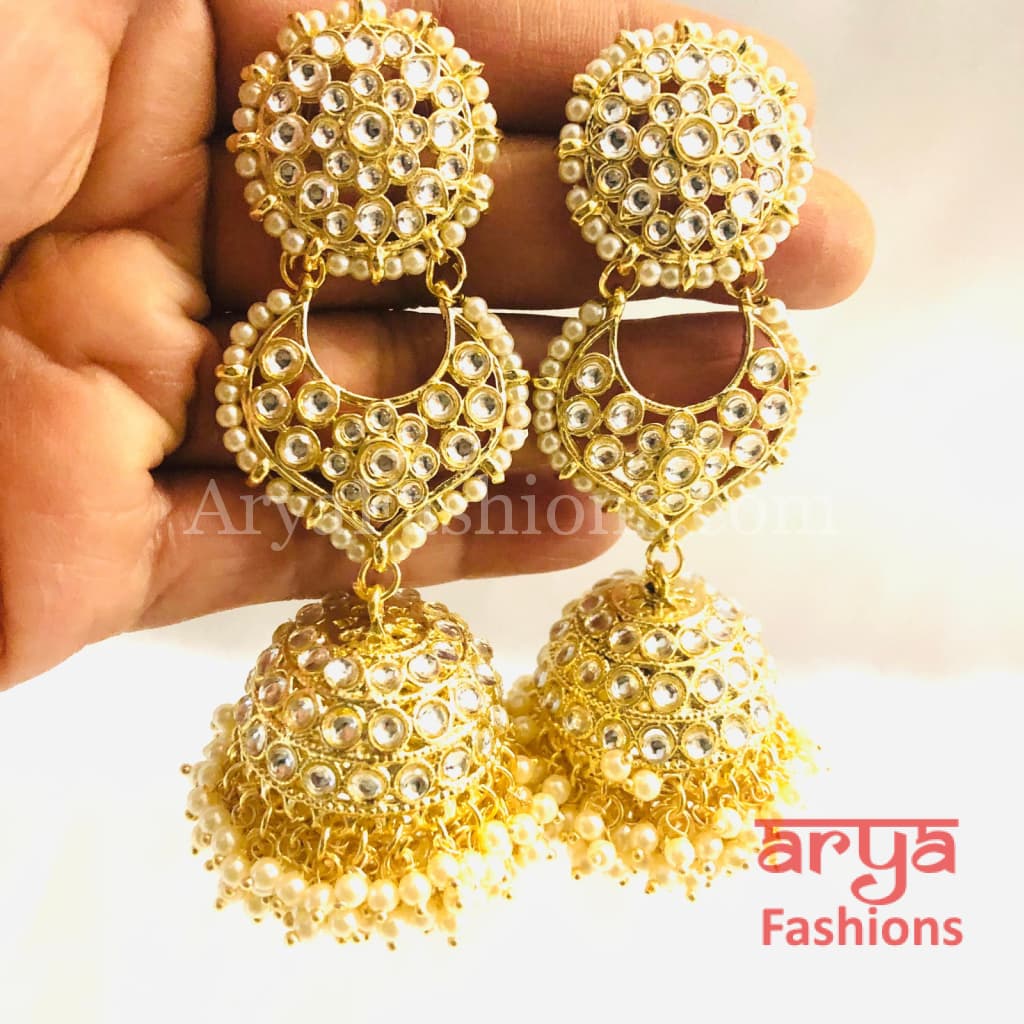 Golden Kundan Jhumka/ Jadau Polki Earrings
