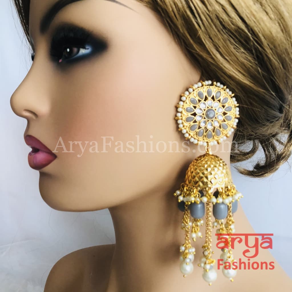 Golden Meenakari Long Jhumka Earrings with Colorful beads