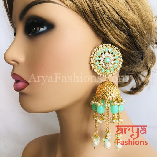 Golden Meenakari Long Jhumka Earrings with Colorful beads