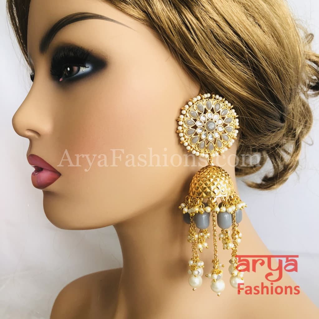 Golden Meenakari Long Jhumka Earrings with Colorful beads