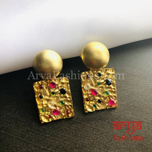 Golden Multicolor Stone Ethnic Earrings