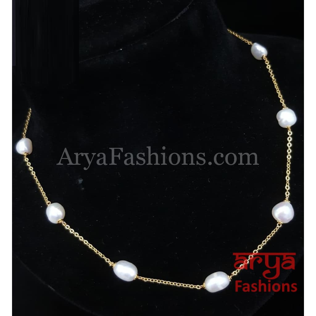 Golden Pearl Beads Elegant Mala Necklace