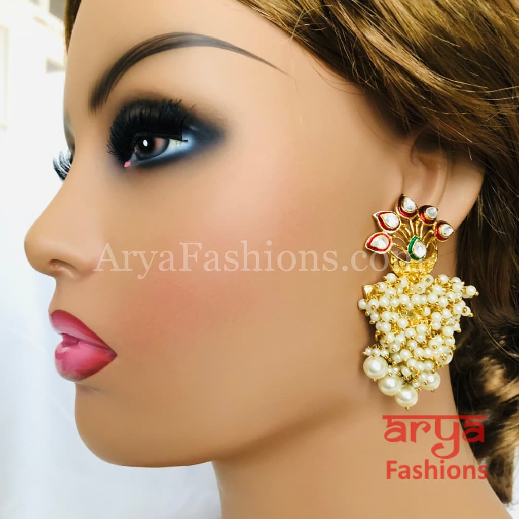Golden Pearl Kundan Chandbali Earrings