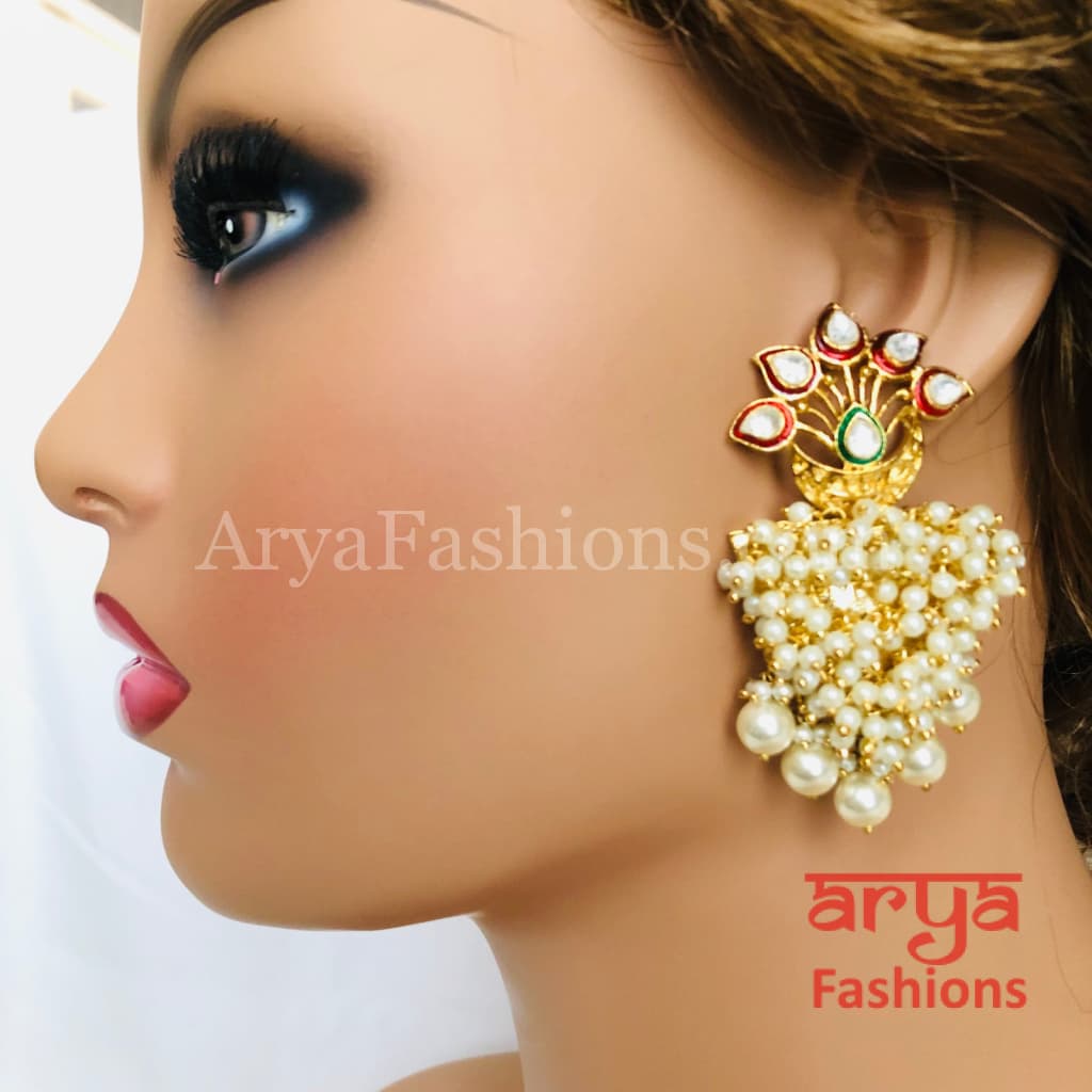 Golden Pearl Kundan Chandbali Earrings
