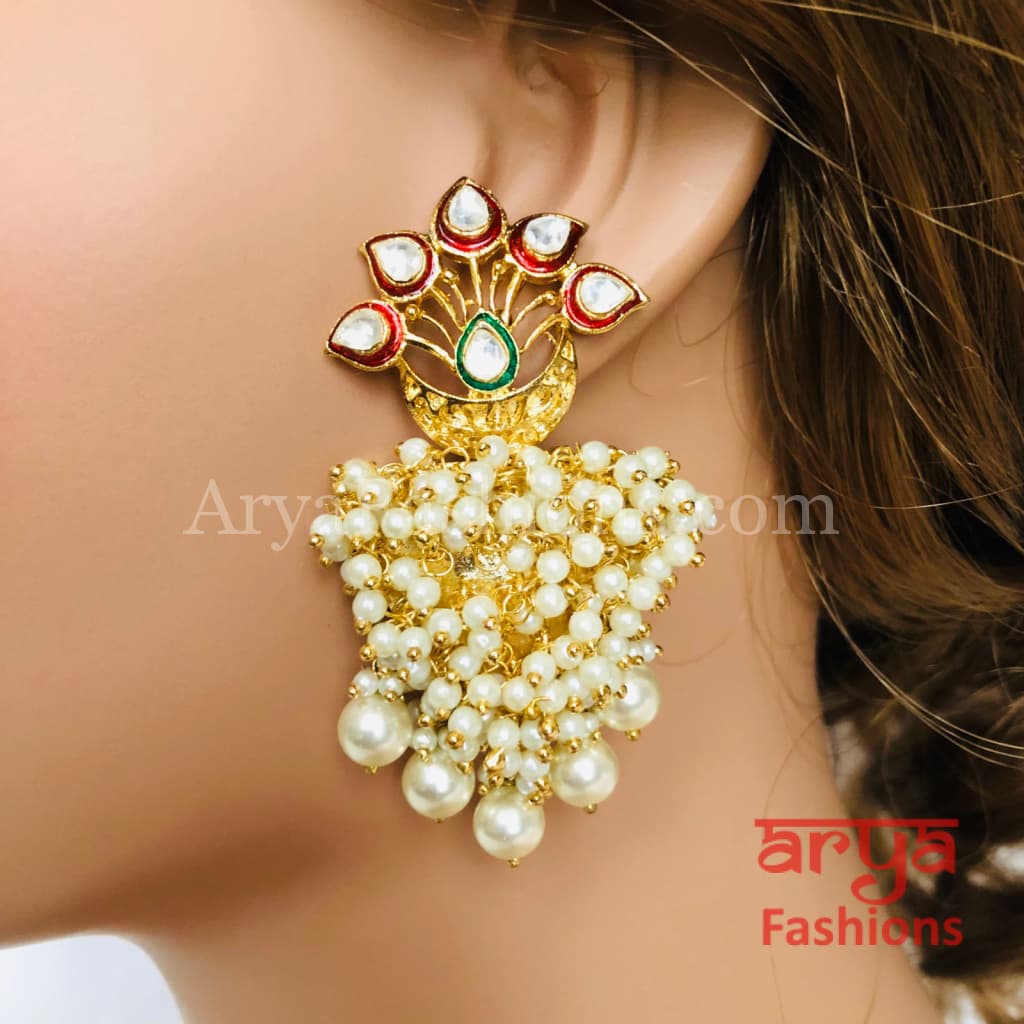 Golden Pearl Kundan Chandbali Earrings
