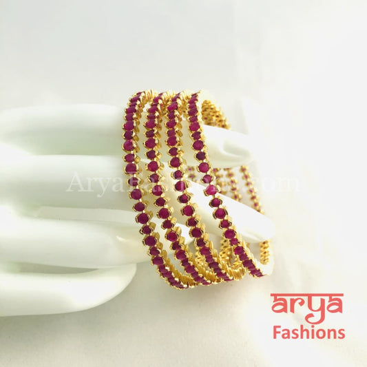 Golden Ruby Bangles / Pink CZ Trendy Set of 4