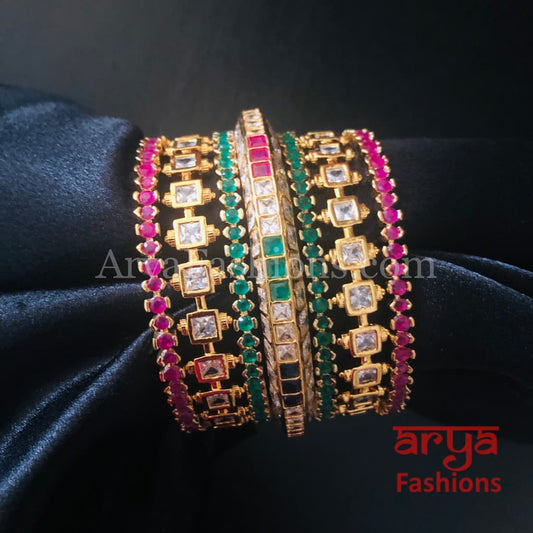 Golden Ruby Emerald Bridal Bangles Set
