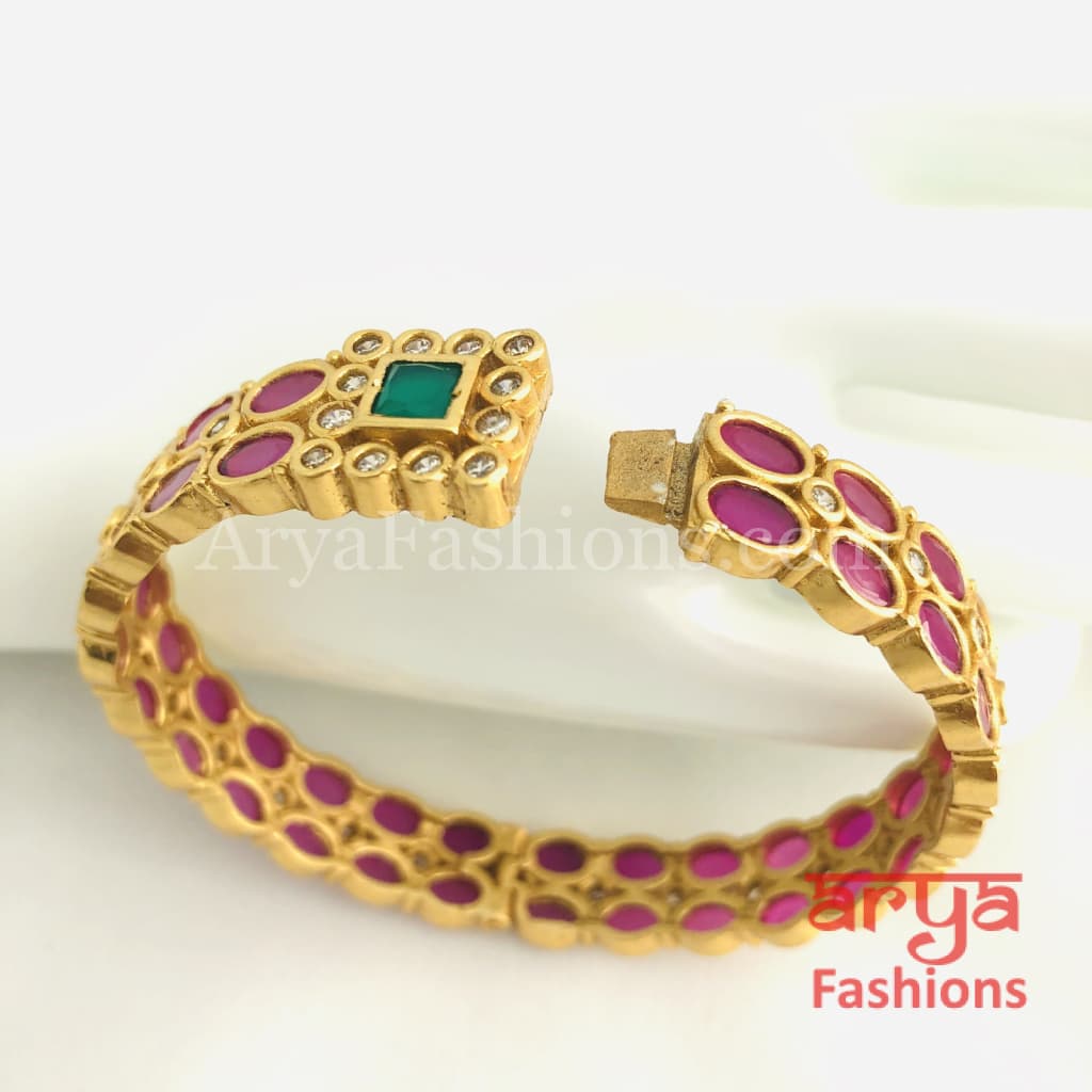 Golden Ruby Emerald CZ Handcrafted Openable Kada Bangles