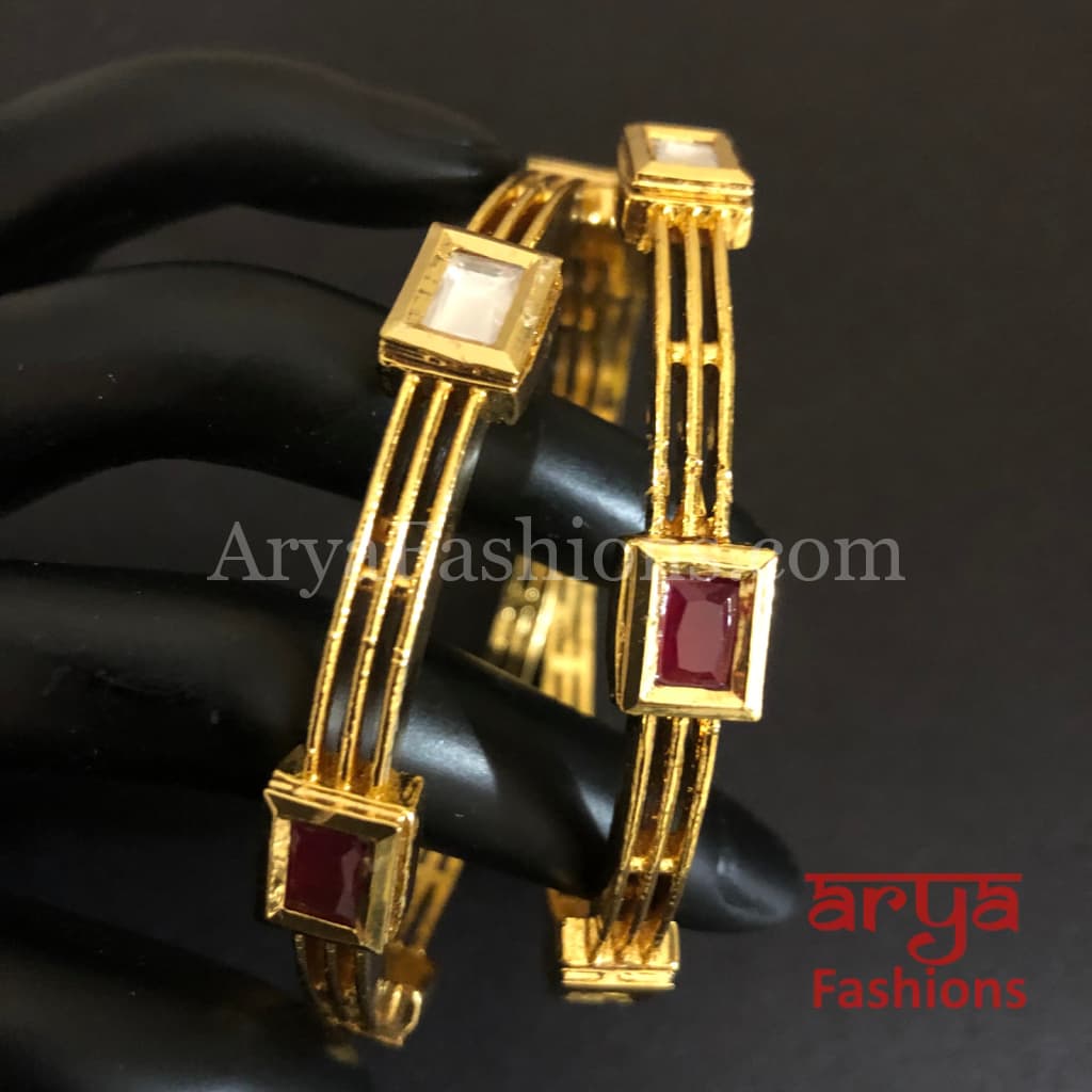 Golden Ruby Emerald Kundan Everyday Bangles