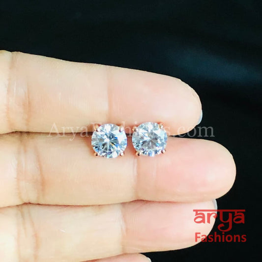 Golden and Silver Round Solitaire CZ Studs