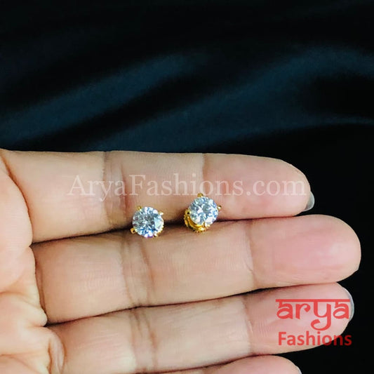 Golden and Silver Round Solitaire CZ Studs