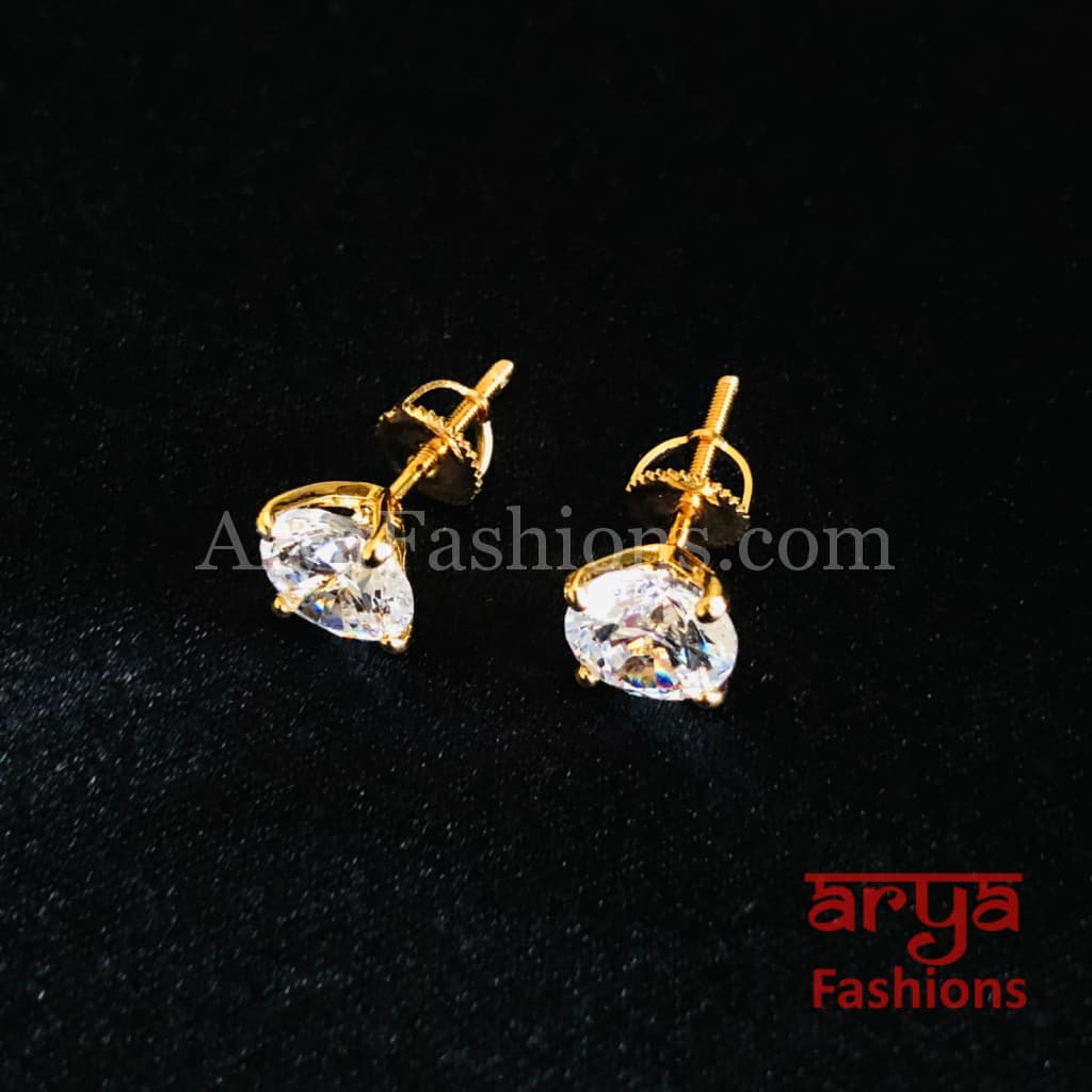 Golden and Silver Round Solitaire CZ Studs