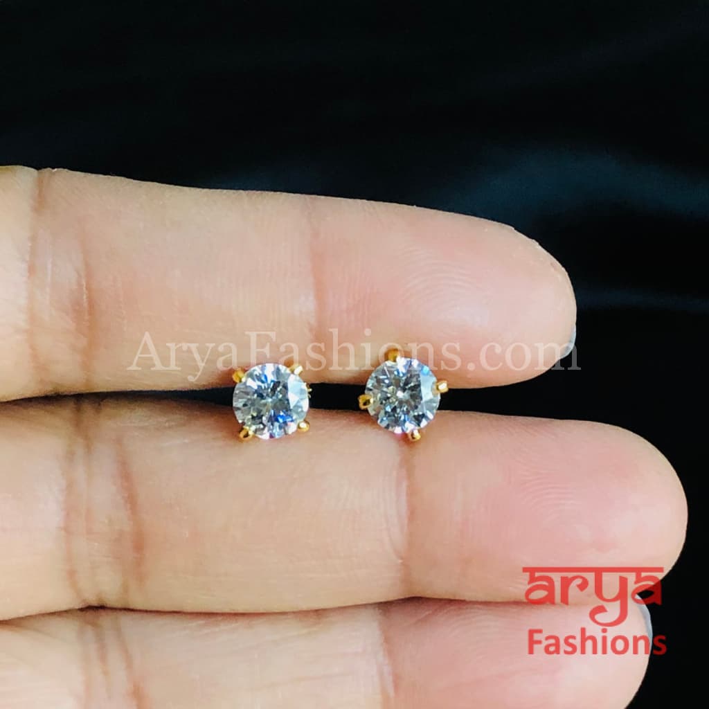 Golden and Silver Round Solitaire CZ Studs