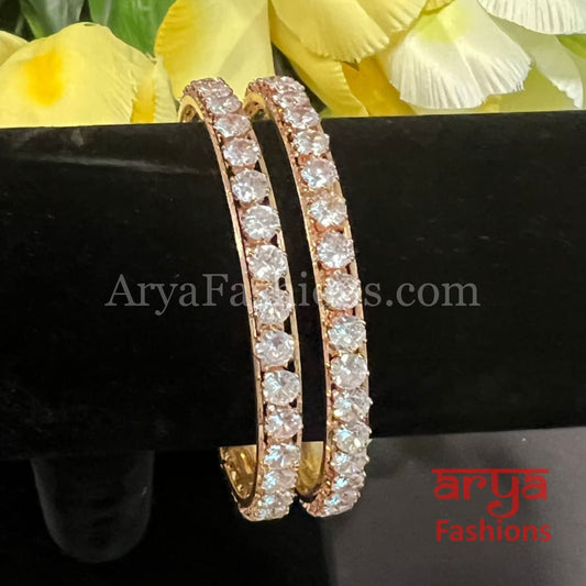 Golden Solitaire CZ Bangles Pair of 2
