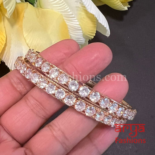 Golden Solitaire CZ Bangles Pair of 2