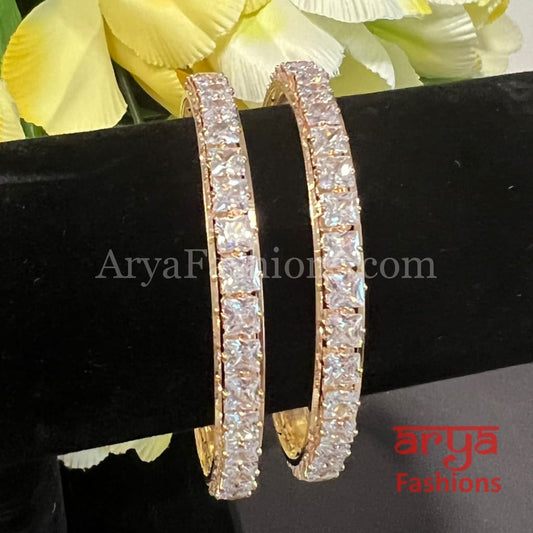 Golden Square CZ Stone Bangles Pair of 2