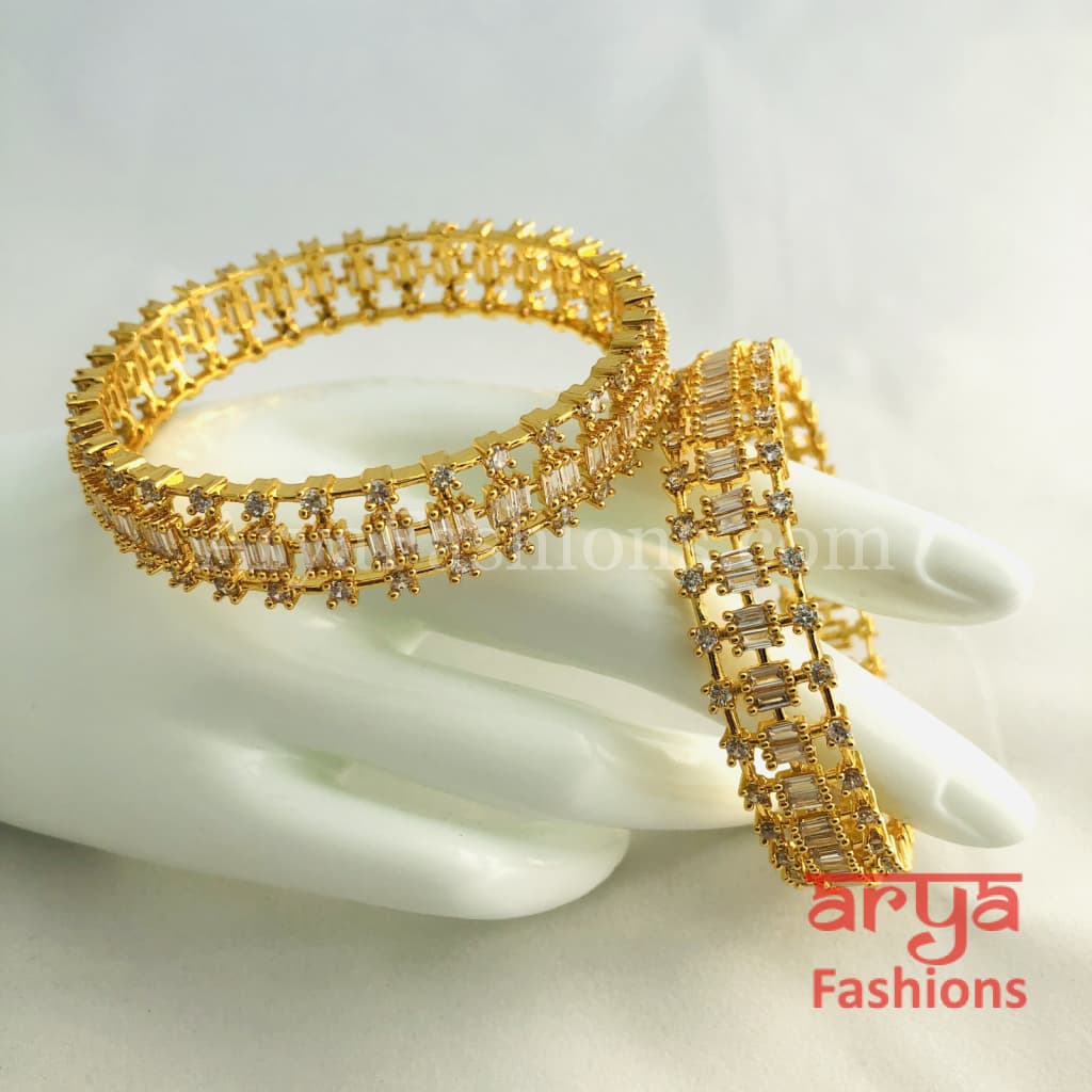 Golden CZ Stones Kada Bangles. Size 2.6 cubic zirconia bangles