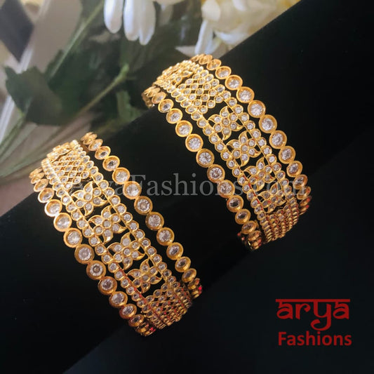 Golden White Stone Bridal Bangles Set