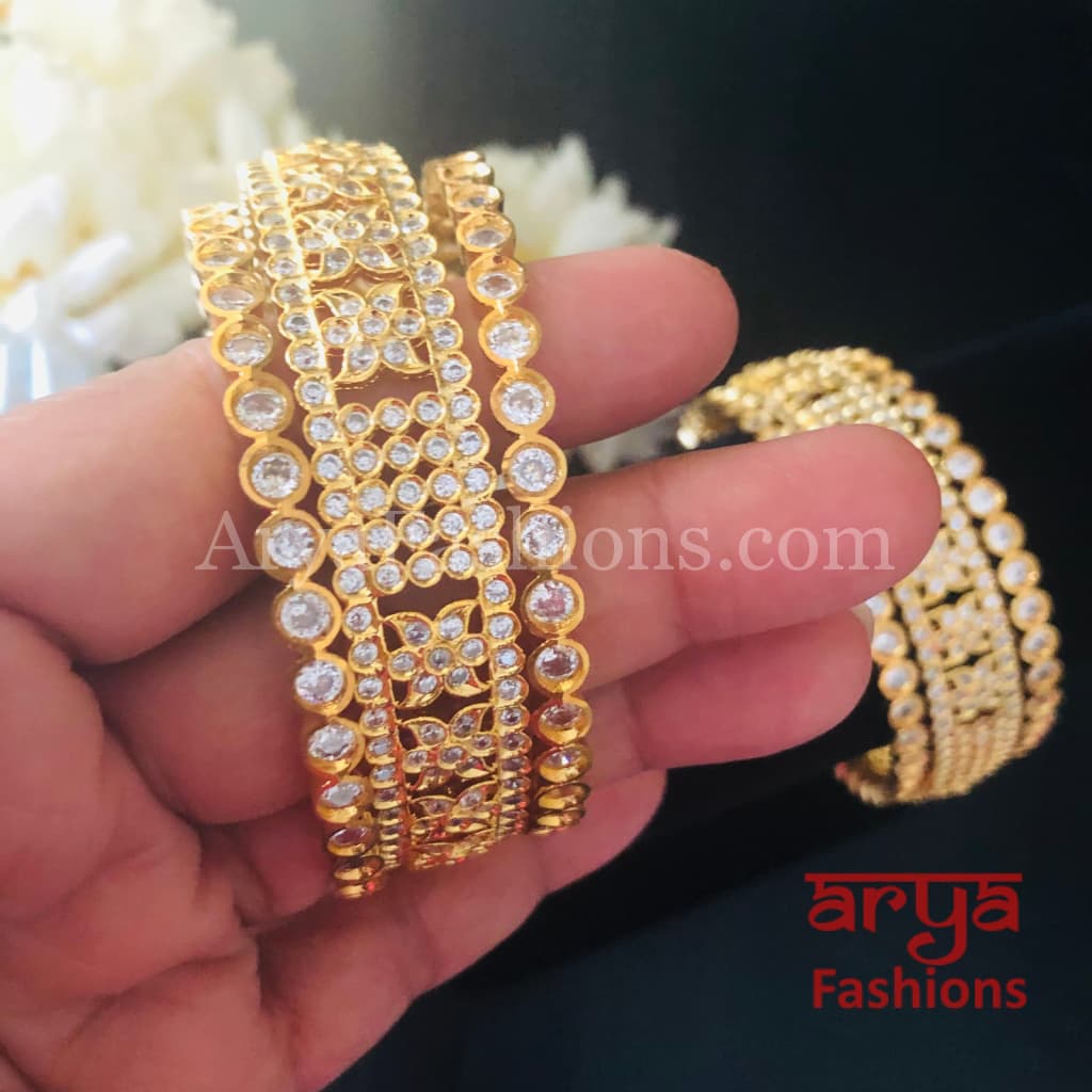 Golden White Stone Bridal Bangles Set